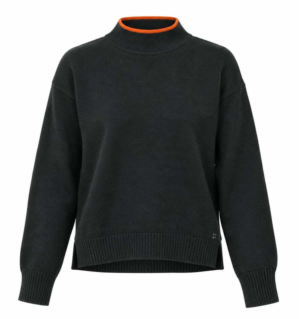 Sweaty Betty Women’s Sweater Medium Dark Forest Green Orange Trim Mock Neck